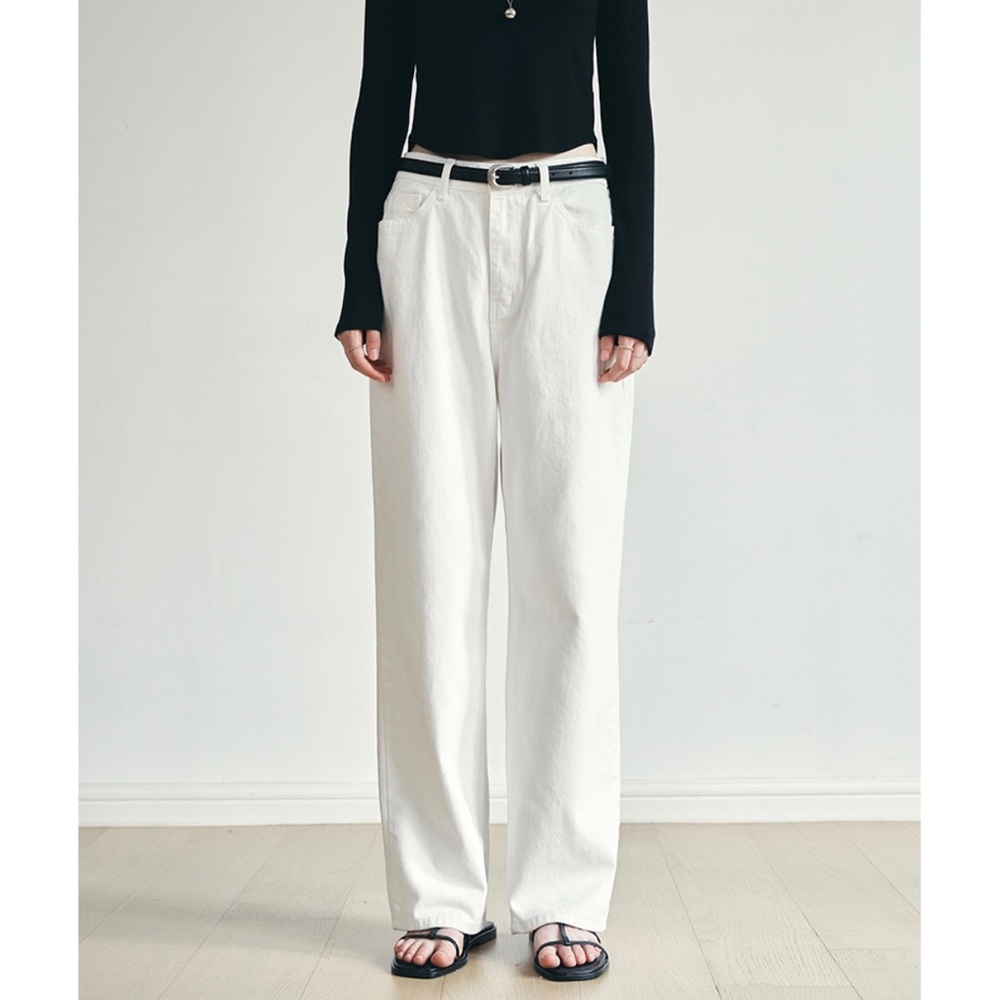 LOEIL Women’s Standard Cotton Wide Denim Pants - Ivory (Size: S)